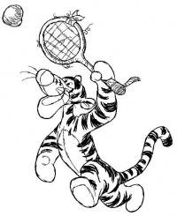 Тигруля играет в теннис, мультфильм винни пух, тигр Раскраски для мальчиков