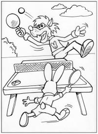 Волк и заяц играют в настольный теннис, мультфильм ну погоди, теннисный стол Раскраски для мальчиков