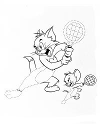 Том и джерри теннисисты, кот и мышонок, мультфильм Раскрашивать раскраски для мальчиков