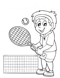 Мальчик играет в теннис, ракетка, сетка Раскраски для мальчиков