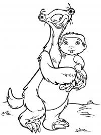 Ленивец сид и ребенок, момент из мультфильма ледниковый период Раскраски для мальчиков бесплатно