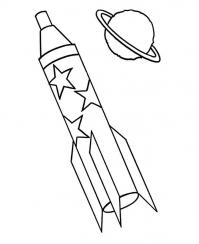 Ракета со звездами и планета с кольцом вокруг себя Раскраски для мальчиков