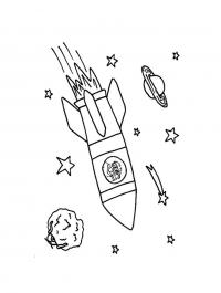 Мальчик летит в ракете, звезды и планеты Раскраски для мальчиков