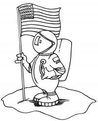 Космонавтс флагом америки, человек на луне Распечатать раскраски для мальчиков