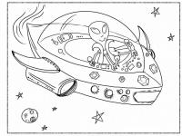 Космос, инопланетянин с четырьмя руками, инопланетный корабль Распечатать раскраски для мальчиков