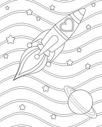 Ракета с окошком в виде сердца, планеты и звезды Раскраски для мальчиков