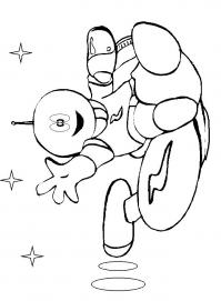 Космонавт верхом на ракете Распечатать раскраски для мальчиков