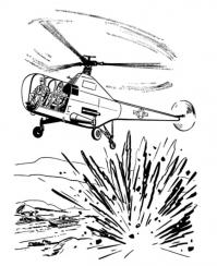 Война, вертолет с солдатами, взрыв Раскраски для детей мальчиков