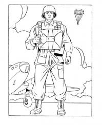 Война, солдат с парашютом Раскраски для детей мальчиков