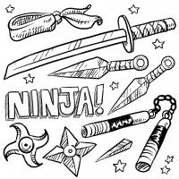 Оружие ниндзя, катана, сурекены, повязка Раскраски для мальчиков