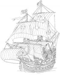 Корабль, парусник с гербами на парусах Раскраски для мальчиков