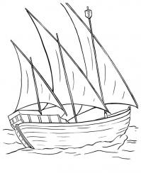 Корабль с треугольными парусами в море Раскраски для мальчиков
