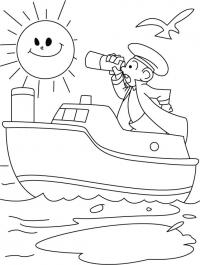 Матрос с подзорной трубой на корабле Раскраски для мальчиков