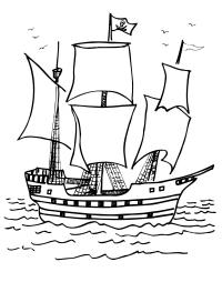 Пиратский парусник, море, чайки Раскраски для мальчиков