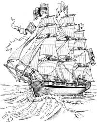 Королевский корабль, парусник в море, волны Раскраски для мальчиков