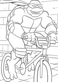 Черепашка ниндзя на велосипеде Раскраски для детей мальчиков