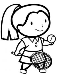 Большой теннис, девочка с ракеткой и мячиком в руках Раскраски для мальчиков бесплатно