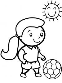 Спорт, девочка, футбол, мяч, солнце улыбается Раскраски для мальчиков бесплатно
