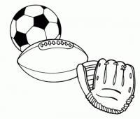 Спорт, футбольный мяч, мяч для регби, бейсбольная перчатка Раскраски для мальчиков бесплатно