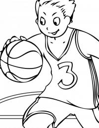 Спорт, мальчик ведет баскетбольный мяч, площадка Раскраски для мальчиков бесплатно