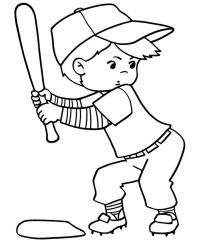 Спорт, мальчик с битой готовится к удару, бейсбол Раскраски для мальчиков бесплатно