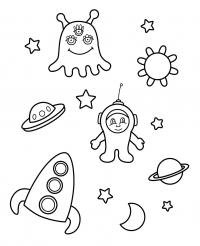 Нло, летающая тарелка, ракета, космонавт, планеты, звезды Раскраски для мальчиков