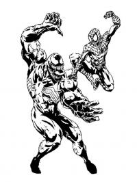 Человек паук сражается с черным человеком пауком Раскраски для мальчиков