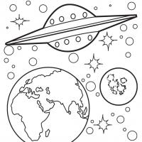 Летающая тарелка, планета земля, планеты, звезды, космос Раскраски для мальчиков