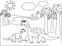 Динозавры на прогулке, пальмы, солнце Раскраски для мальчиков