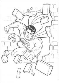 Супермен разбивая стену проходит сквозь нее Раскраски для мальчиков