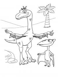 Поезд динозавров, динозавры и пальмы Раскраски для детей мальчиков