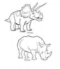 Поезд динозавров, трицератопс и носорог Раскраски для детей мальчиков