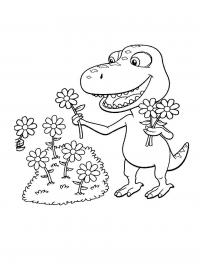 Поезд динозавров, бадди рвет цветы Раскраски для детей мальчиков