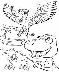 Поезд динозавров, бадди и птица, бадди учится летать Раскраски для детей мальчиков