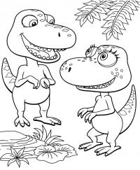 Поезд динозавров, два динозавра Раскраски для детей мальчиков
