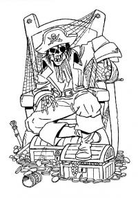 Скелет пирата на сундуках сокровищ Раскраски для мальчиков
