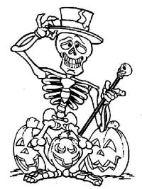 Скелет танцует в шляпе, тыквы на хэллоуин Раскраски для мальчиков