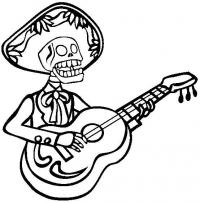 Скелет в сомбреро играет на гитаре Раскраски для мальчиков