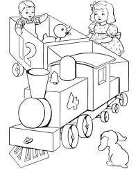 Игрушечный поезд, собака, девочка Распечатать раскраски для мальчиков