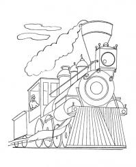 Поезд, машинист выглядывает из окна поезда Распечатать раскраски для мальчиков