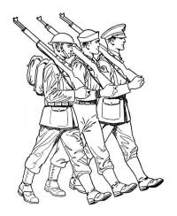 Солдаты шагают с автоматами Раскраски для детей мальчиков