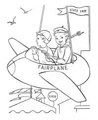 Дети на атракционе самолете Раскраски для мальчиков