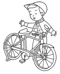 Мальчик возле велосипеда Раскраски для детей мальчиков
