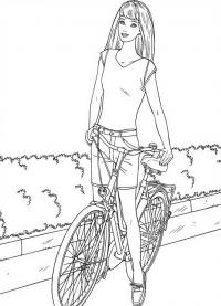 Девушка с велосипедом, кусты Раскраски для детей мальчиков