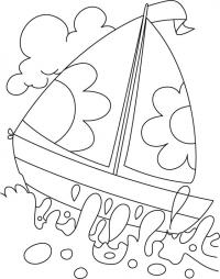 Лодочка с парусами в цветочек, море, волны Раскраски для мальчиков