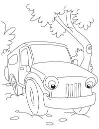 Фургон в лесу, машина, деревья Скачать раскраски для мальчиков