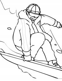 Сноубордист в прыжке держится рукой за доску, гора, снег, спорт, зима Скачать раскраски для мальчиков
