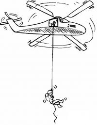 Человек спускается по веревке в воздухе с вертолета Раскраски для мальчиков бесплатно