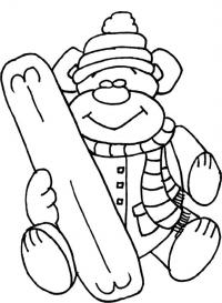 Плюшевый мишка в шапочке со сноубордом Раскраски для мальчиков бесплатно