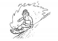Сноубордист на всей скорости спускается с горы, снежная волна, зима, спорт Скачать раскраски для мальчиков